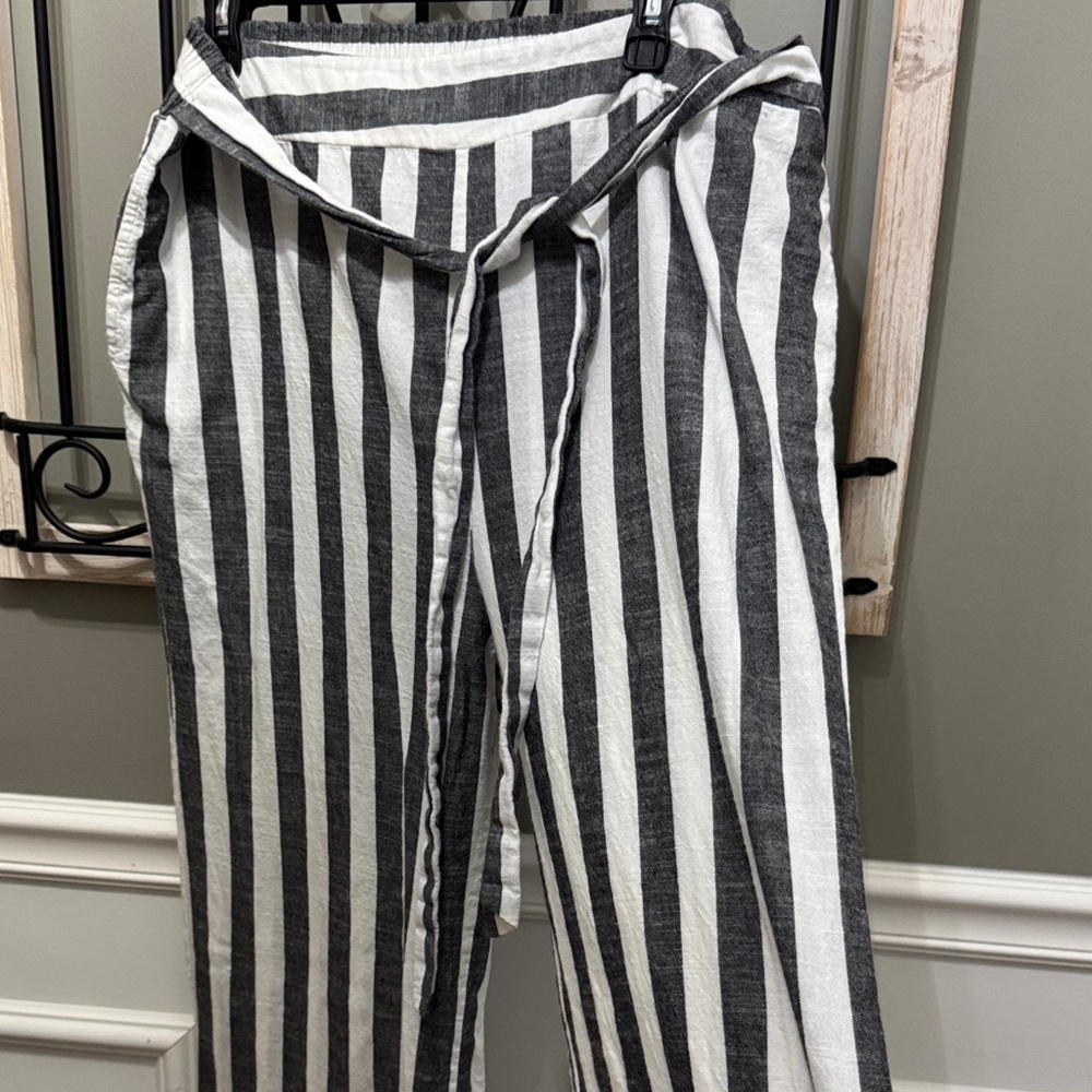 Chic Striped Tie-Waist Pants 1XL cotton